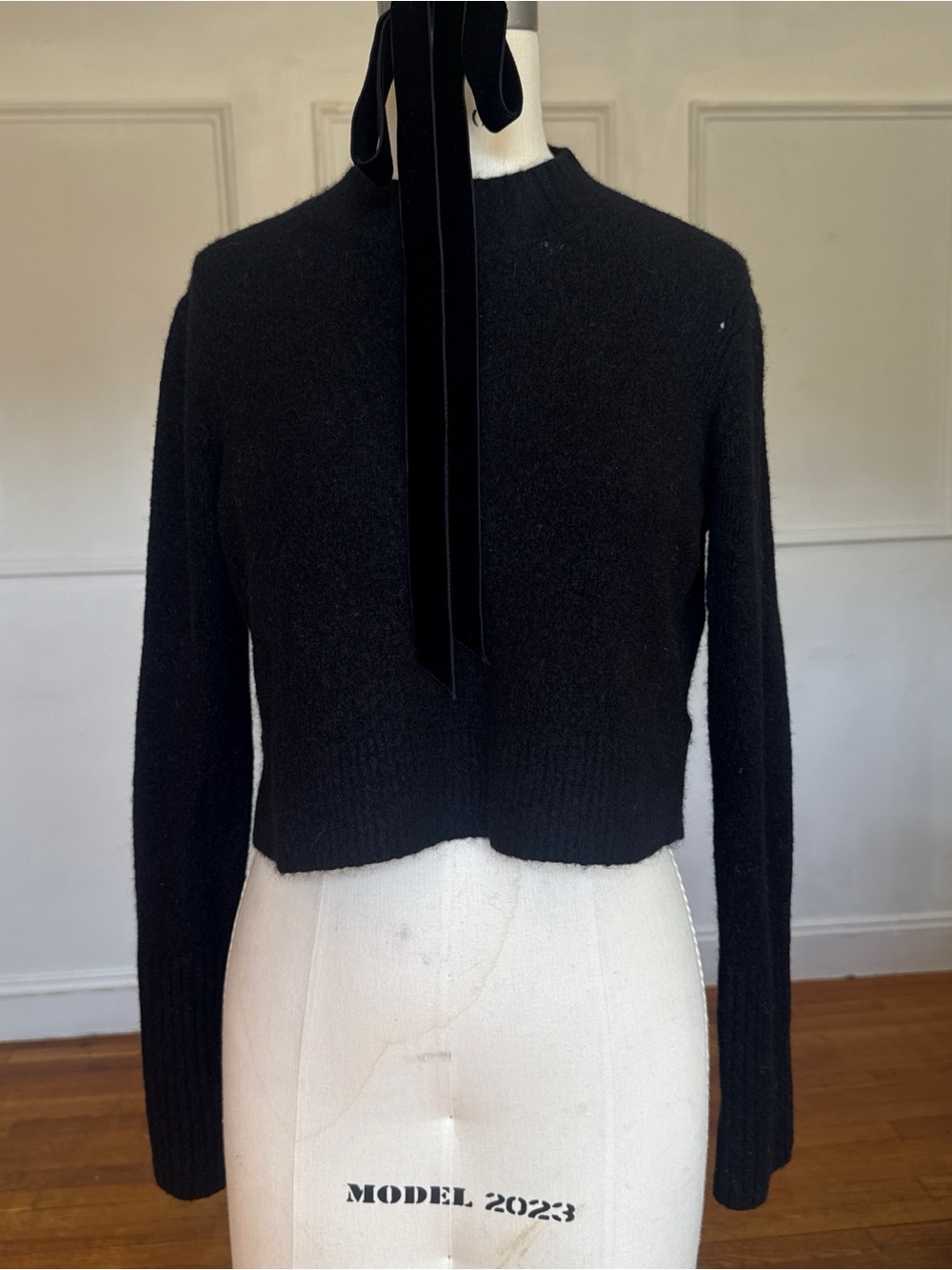All Saints Black Cropped Crewneck Sweater